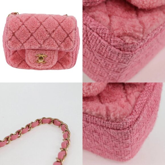 CHANEL Matelasse Chain Shoulder Bag Wool Pink Gold CC Auth 128240M - Picture 15 of 15